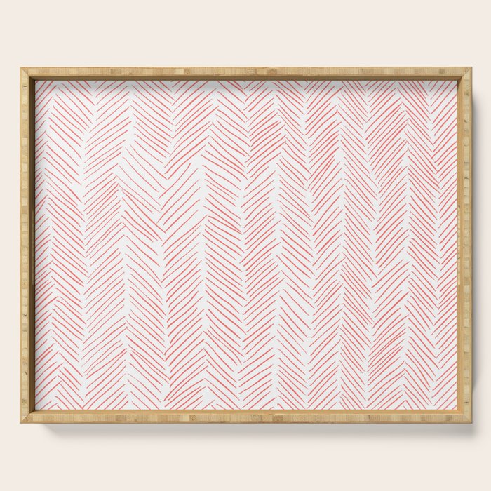 Living Coral Herringbone Serving Tray Gallery Image 1