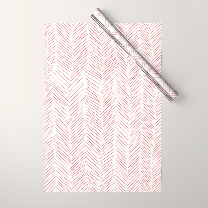 Living Coral Herringbone Wrapping Paper Gallery Image 1