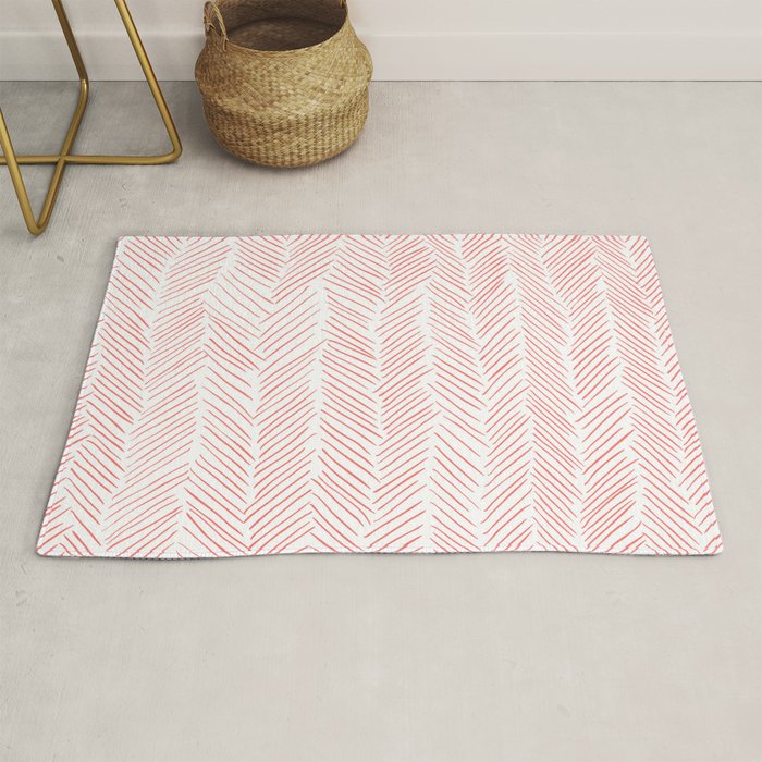 Living Coral Herringbone Rug Gallery Image 1
