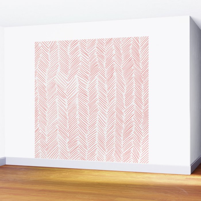 Living Coral Herringbone Wall Mural Gallery Image 2