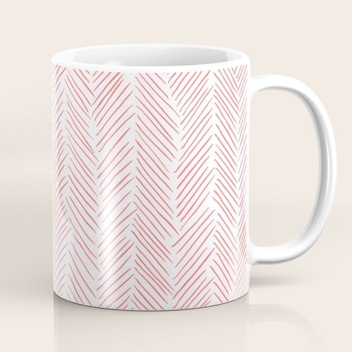 Living Coral Herringbone Coffee Mug Gallery Image 1