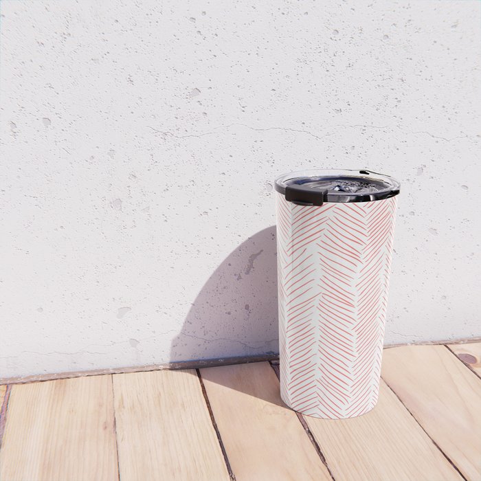 Living Coral Herringbone Travel Mug Gallery Image 4