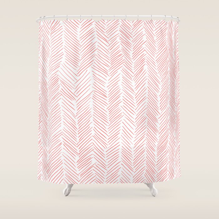 Living Coral Herringbone Shower Curtain Gallery Image 1