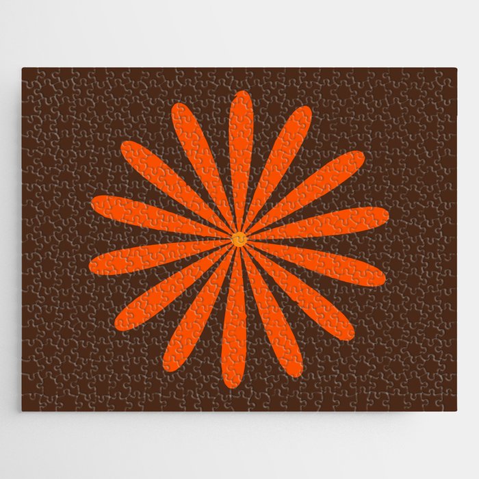 Big Daisy Retro Minimalist Flower in Vintage 70s Orange and Dark Brown Jigsaw Puzzle Gallery Image 1
