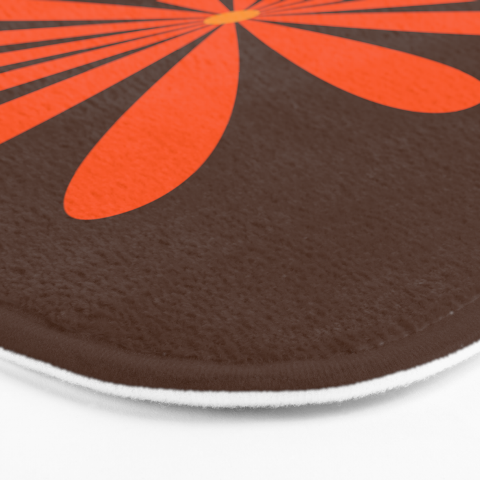 Big Daisy Retro Minimalist Flower in Vintage 70s Orange and Dark Brown Bath Mat Gallery Image 3