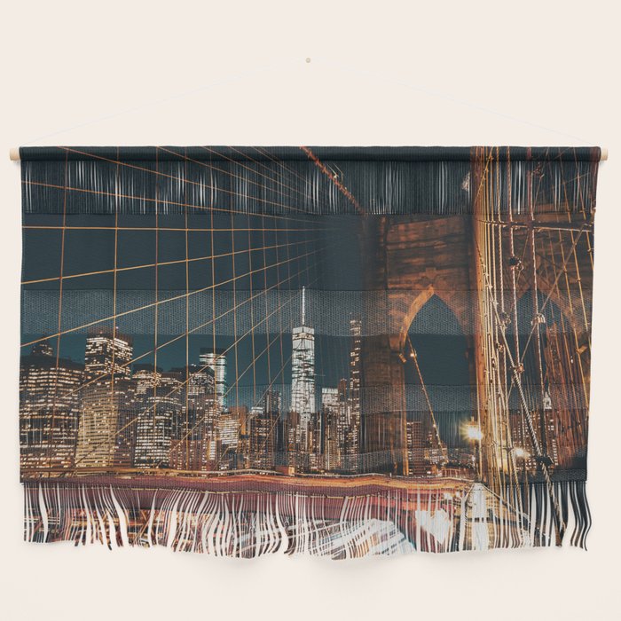Brooklyn Bridge and Manhattan skyline in New York City at night Wall Hanging