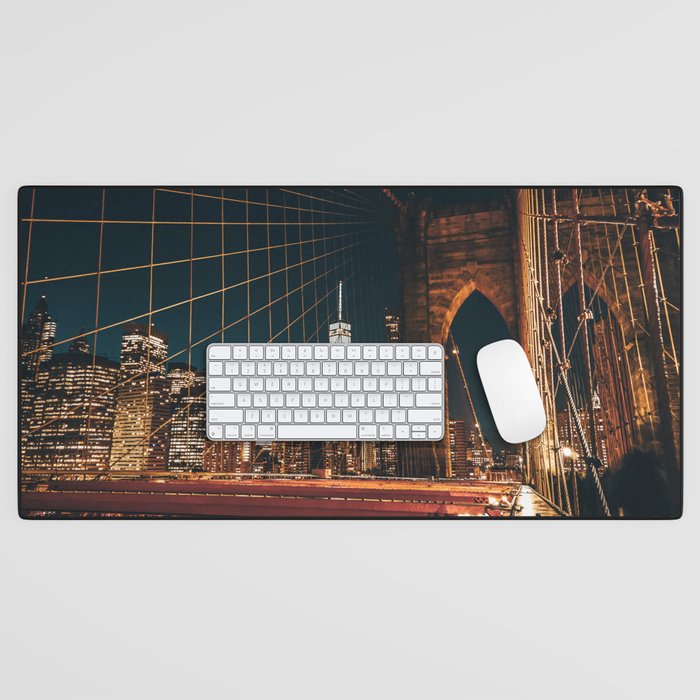 Brooklyn Bridge and Manhattan skyline in New York City at night Desk Mat Gallery Image 1