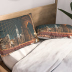 Brooklyn Bridge and Manhattan skyline in New York City at night Pillow Sham Gallery Image 2