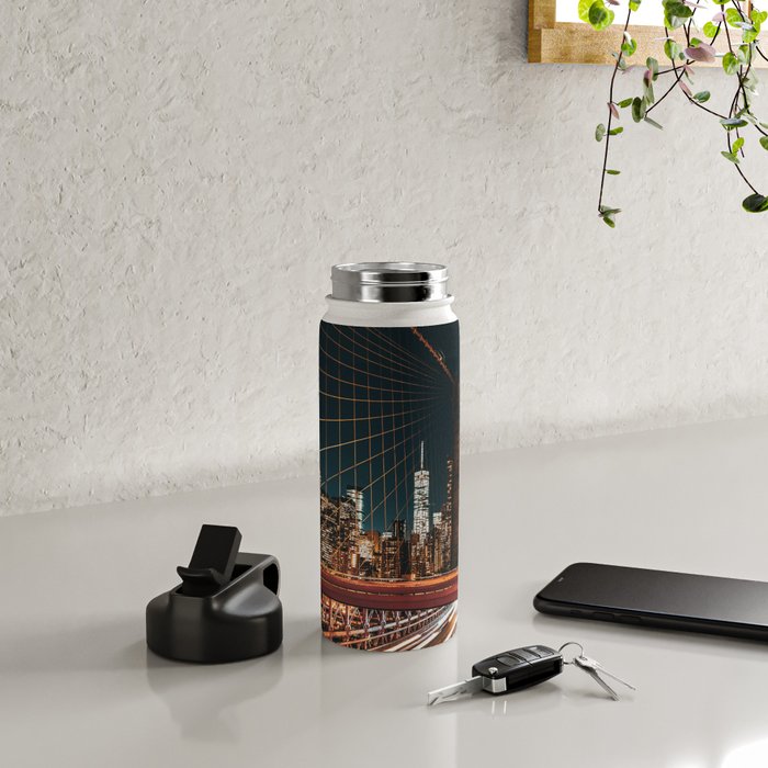 Brooklyn Bridge and Manhattan skyline in New York City at night Water Bottle Gallery Image 4