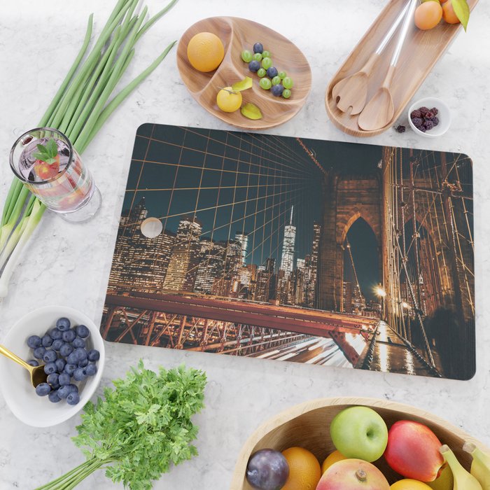 Brooklyn Bridge and Manhattan skyline in New York City at night Cutting Board Gallery Image 2