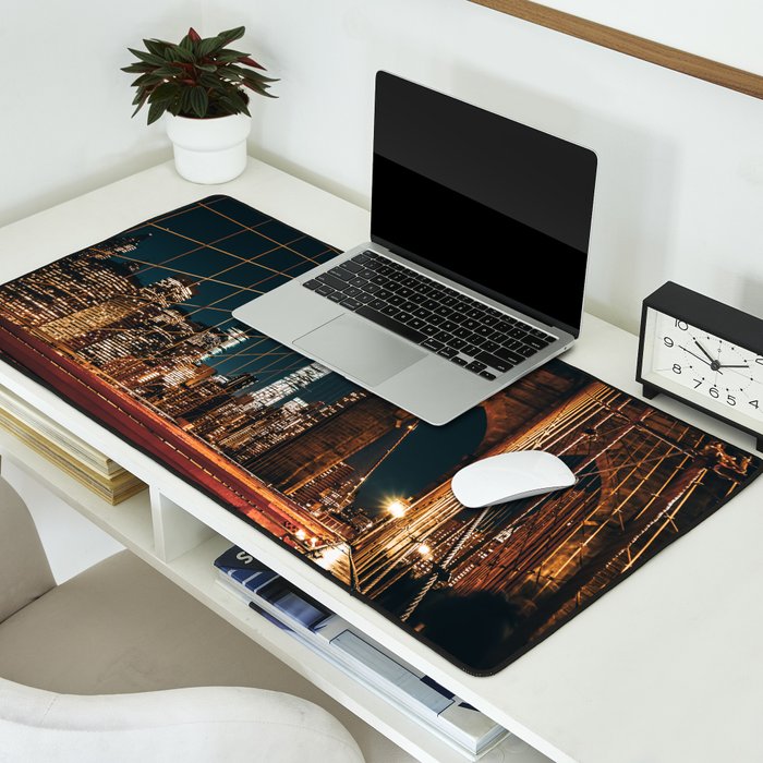 Brooklyn Bridge and Manhattan skyline in New York City at night Desk Mat Gallery Image 2
