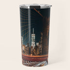 Brooklyn Bridge and Manhattan skyline in New York City at night Travel Mug Gallery Image 1