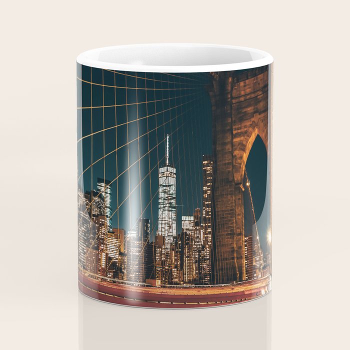 Brooklyn Bridge and Manhattan skyline in New York City at night Coffee Mug Gallery Image 4