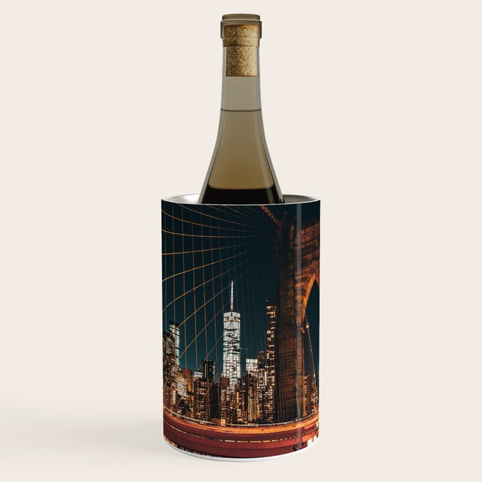Brooklyn Bridge and Manhattan skyline in New York City at night Wine Chiller Gallery Image 1