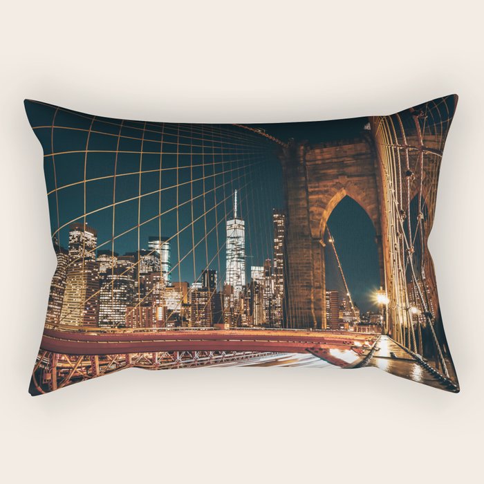 Brooklyn Bridge and Manhattan skyline in New York City at night Rectangular Pillow Gallery Image 2