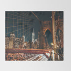 Brooklyn Bridge and Manhattan skyline in New York City at night Throw Blanket Gallery Image 2