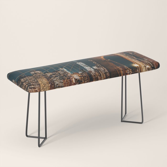 Brooklyn Bridge and Manhattan skyline in New York City at night Bench Gallery Image 1