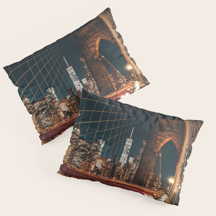 Brooklyn Bridge and Manhattan skyline in New York City at night Pillow Sham