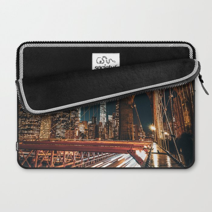 Brooklyn Bridge and Manhattan skyline in New York City at night Laptop Sleeve Gallery Image 2