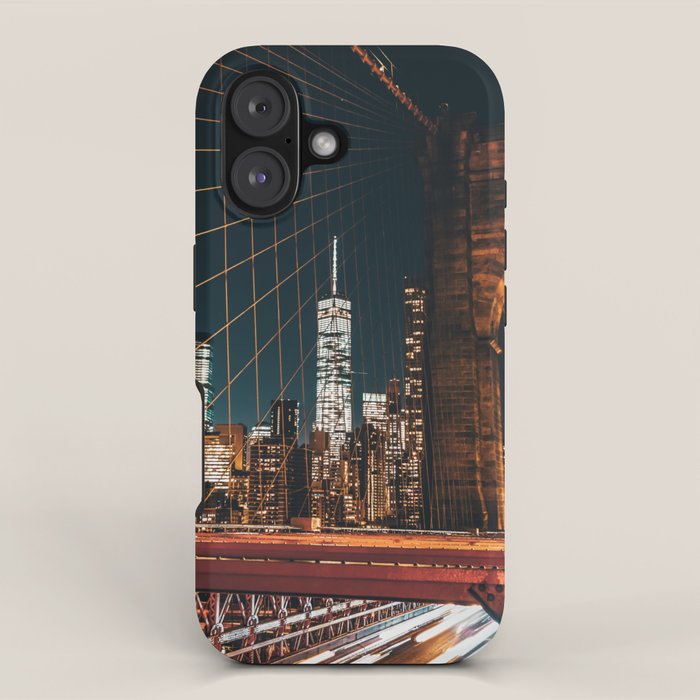 Brooklyn Bridge and Manhattan skyline in New York City at night iPhone Case Gallery Image 1