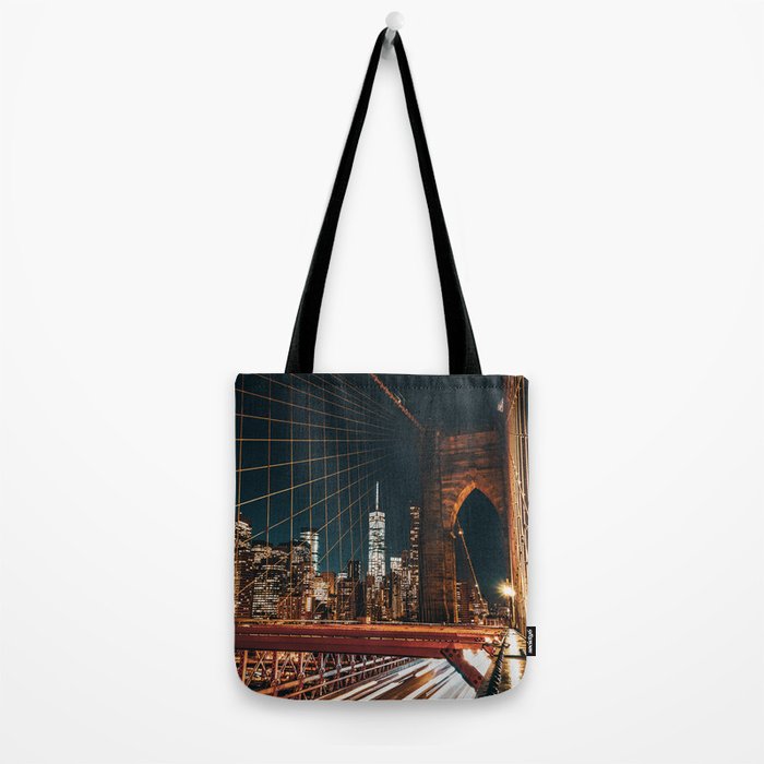 Brooklyn Bridge and Manhattan skyline in New York City at night Tote Bag Gallery Image 2