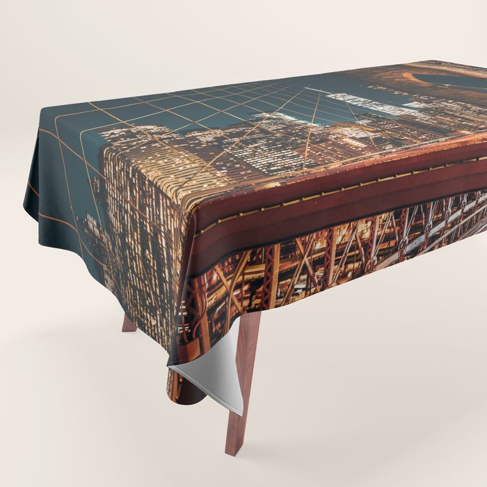 Brooklyn Bridge and Manhattan skyline in New York City at night Tablecloth Gallery Image 1