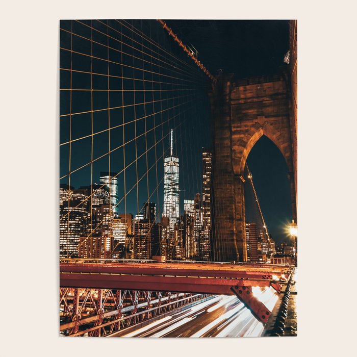 Brooklyn Bridge and Manhattan skyline in New York City at night Poster Gallery Image 4