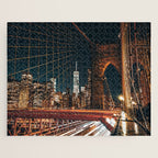Brooklyn Bridge and Manhattan skyline in New York City at night Jigsaw Puzzle Gallery Image 1