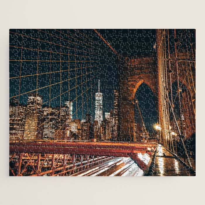 Brooklyn Bridge and Manhattan skyline in New York City at night Jigsaw Puzzle Gallery Image 1