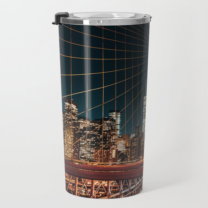 Brooklyn Bridge and Manhattan skyline in New York City at night Travel Mug Gallery Image 3