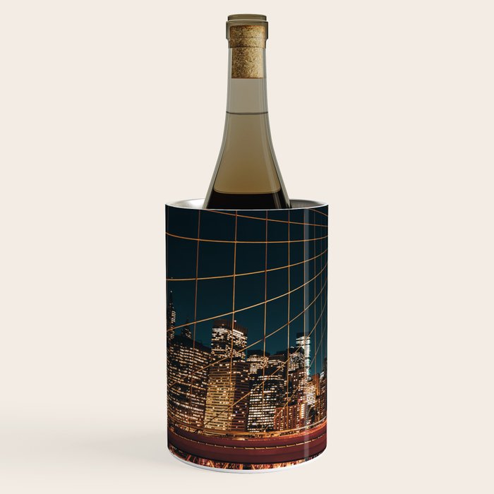 Brooklyn Bridge and Manhattan skyline in New York City at night Wine Chiller Gallery Image 2