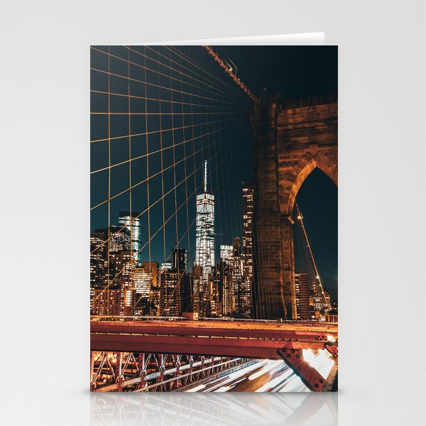 Brooklyn Bridge and Manhattan skyline in New York City at night Stationery Card Gallery Image 2