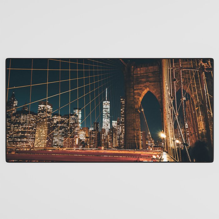 Brooklyn Bridge and Manhattan skyline in New York City at night Desk Mat Gallery Image 3