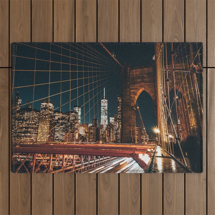 Brooklyn Bridge and Manhattan skyline in New York City at night Outdoor Rug Gallery Image 1