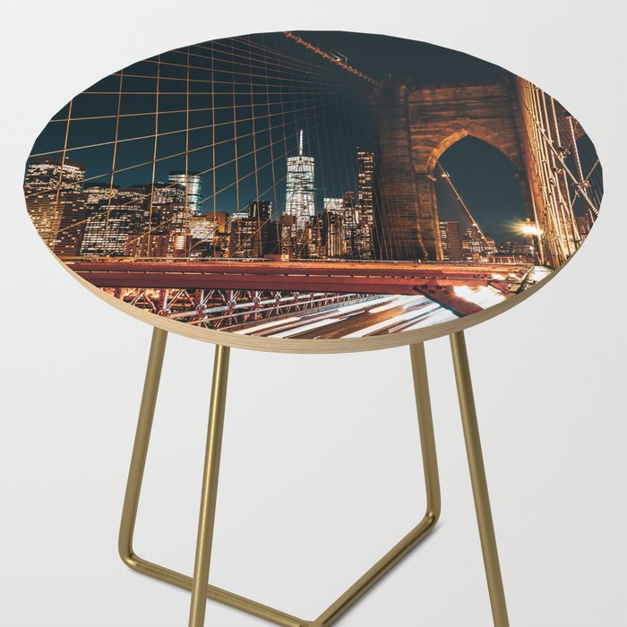 Brooklyn Bridge and Manhattan skyline in New York City at night Side Table Gallery Image 2