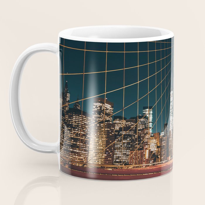 Brooklyn Bridge and Manhattan skyline in New York City at night Coffee Mug Gallery Image 3