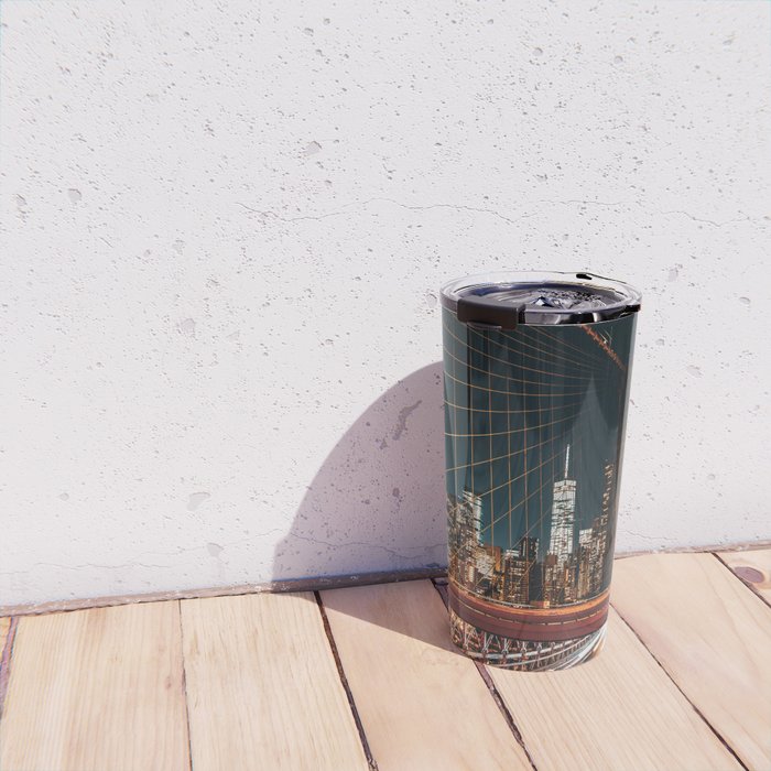 Brooklyn Bridge and Manhattan skyline in New York City at night Travel Mug Gallery Image 4