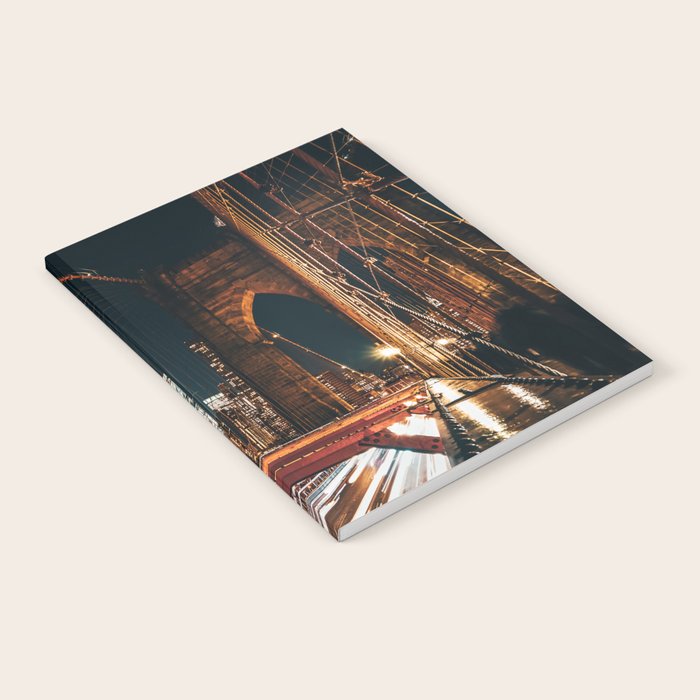 Brooklyn Bridge and Manhattan skyline in New York City at night Notebook Gallery Image 1