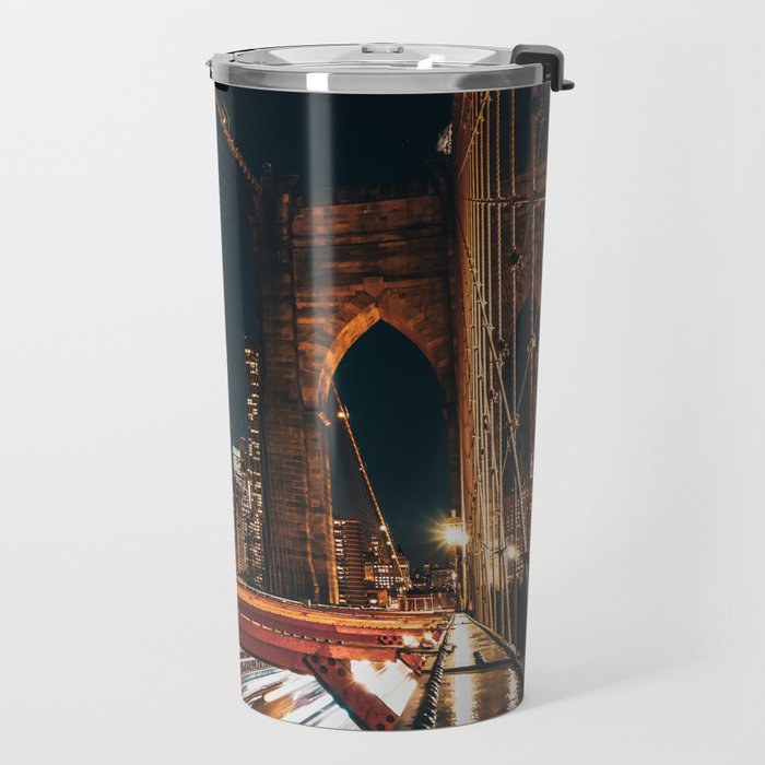 Brooklyn Bridge and Manhattan skyline in New York City at night Travel Mug Gallery Image 2