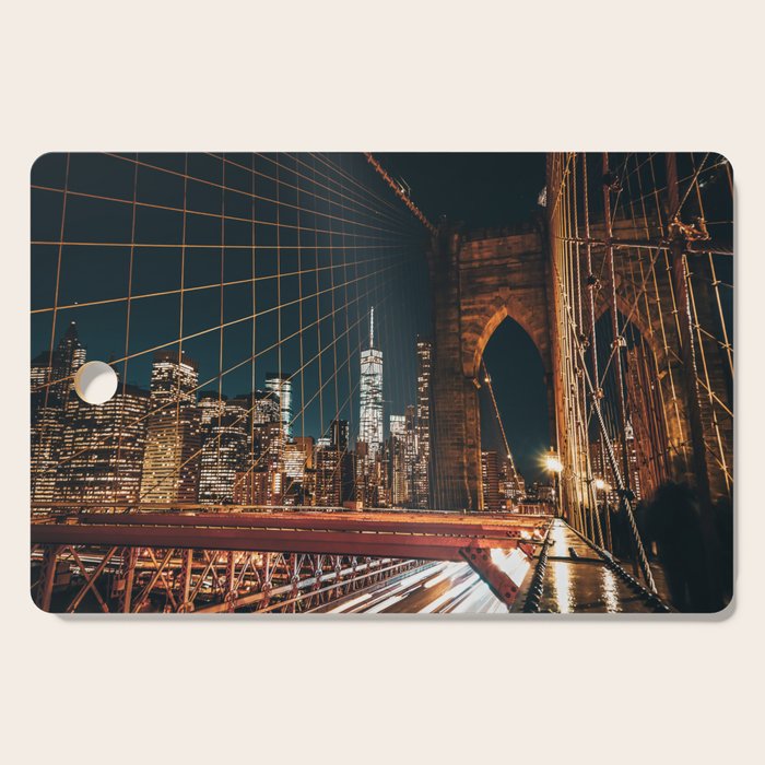 Brooklyn Bridge and Manhattan skyline in New York City at night Cutting Board Gallery Image 1