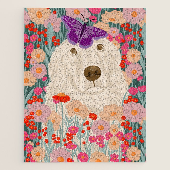 Butterfly Blossoms and a Furry Friend Jigsaw Puzzle Gallery Image 1
