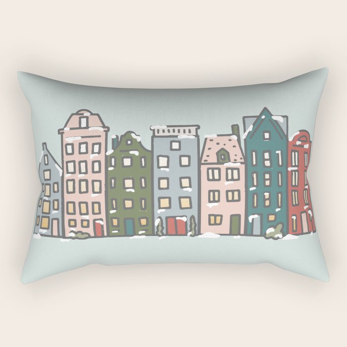 Snow Capped Row Houses Rectangular Pillow Gallery Image 2