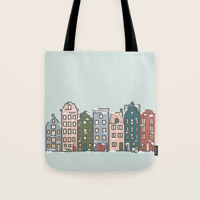 Snow Capped Row Houses Tote Bag Gallery Image 1