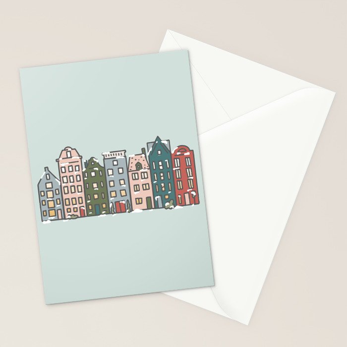 Snow Capped Row Houses Stationery Card Gallery Image 2