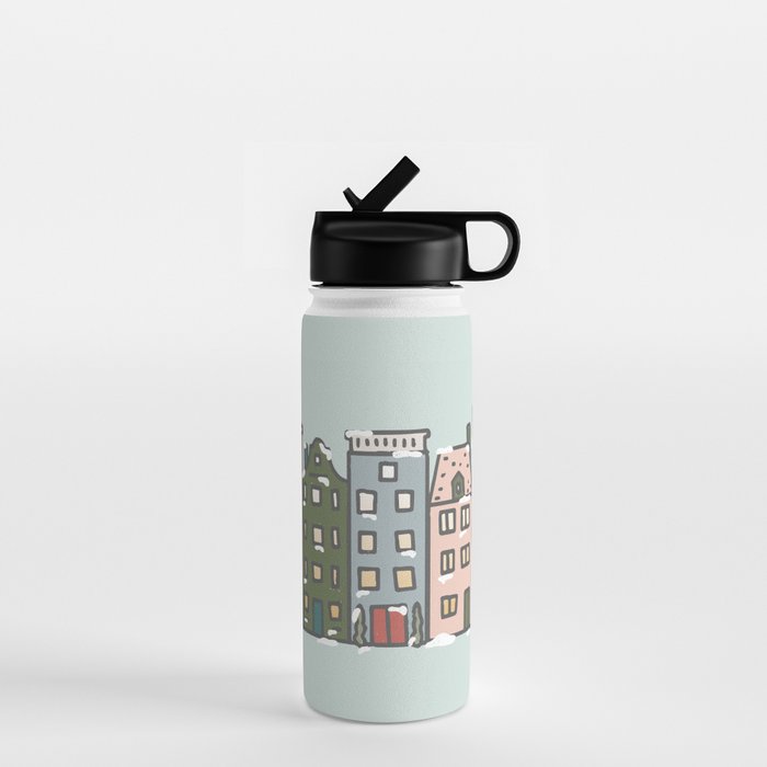 Snow Capped Row Houses Water Bottle Gallery Image 1