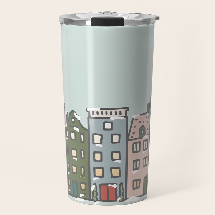 Snow Capped Row Houses Travel Mug Gallery Image 1