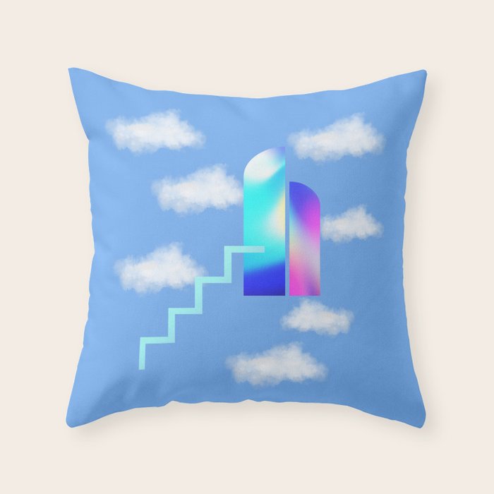 Stairway To Heaven - Blue Sky Minimalist Modern Abstract Illustration Throw Pillow Gallery Image 6