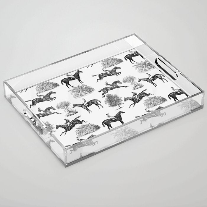 Horse Racing Black and White Toile Pattern  Acrylic Tray Gallery Image 1
