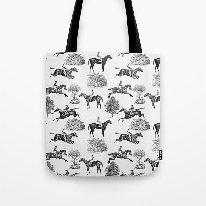 Horse Racing Black and White Toile Pattern  Tote Bag Gallery Image 1