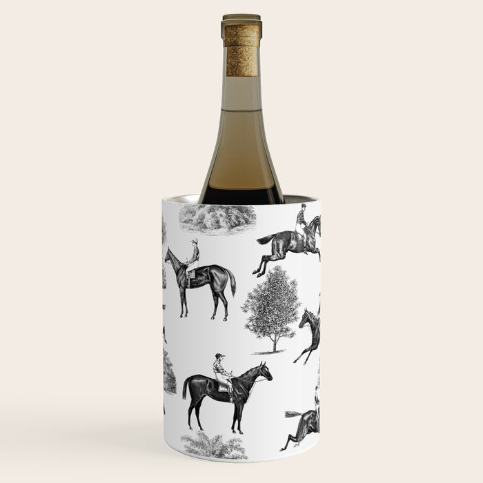 Horse Racing Black and White Toile Pattern  Wine Chiller Gallery Image 1